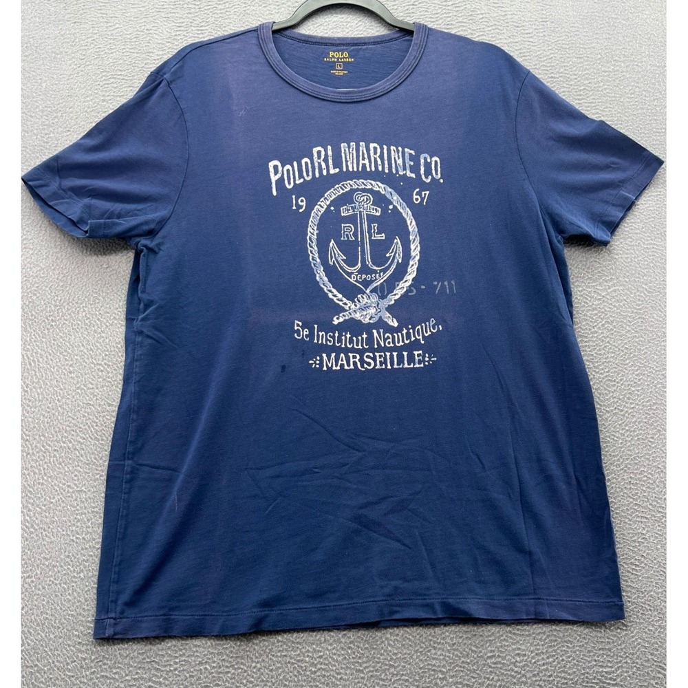 Polo Ralph Lauren Shirt Mens Large Blue Nautical Anchor Graphic T Marseille 1967